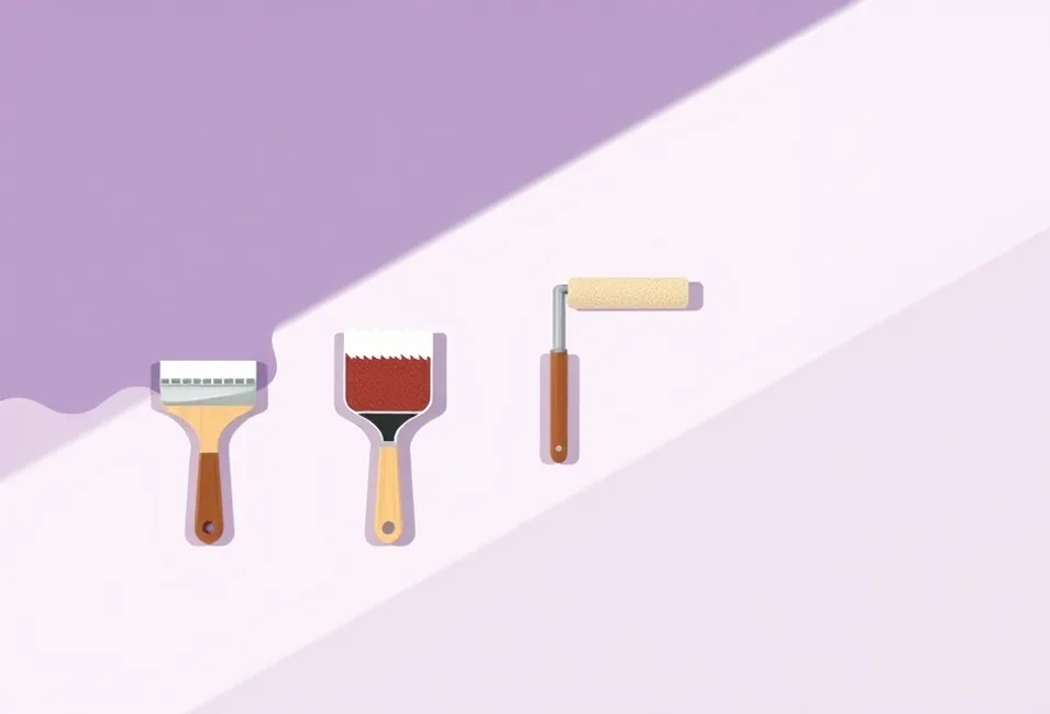 Outils de peinture disposés dans l'ordre des étapes du chantier