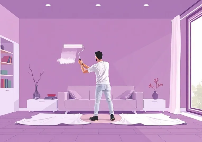 Peintre appliquant la peinture au rouleau sur un mur de salon